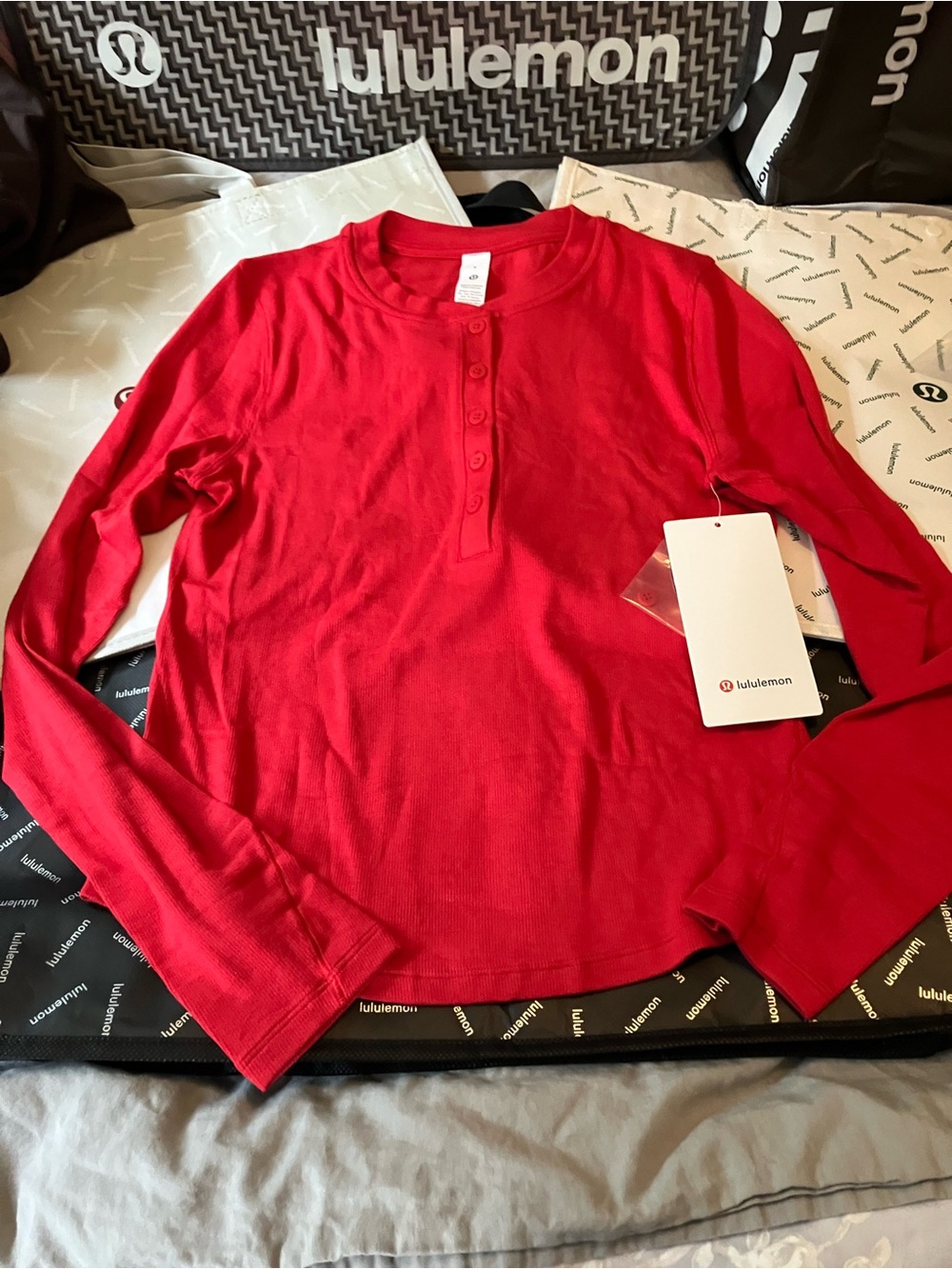NWT Lululemon Hold Tight Long-Sleeve Henley, Sz 8, OXFORD RED
